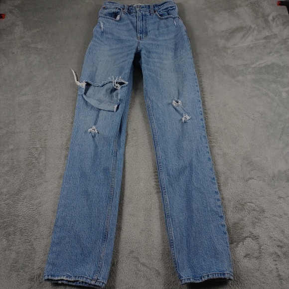 Abercrombie Fitch Jeans Womens 26 Blue Denim High Rise Straight Ankle Distressed - Picture 1 of 9